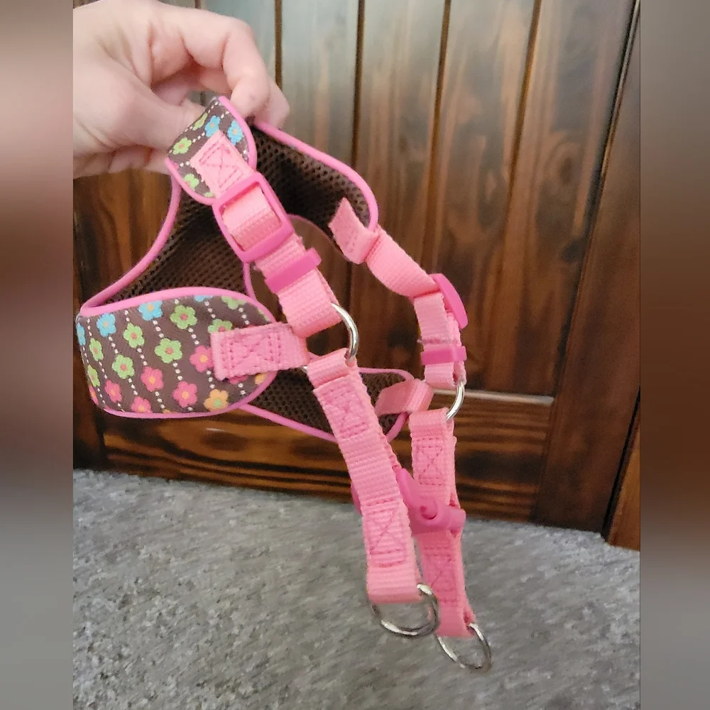 Pink and Brown Floral Small Dog Harness